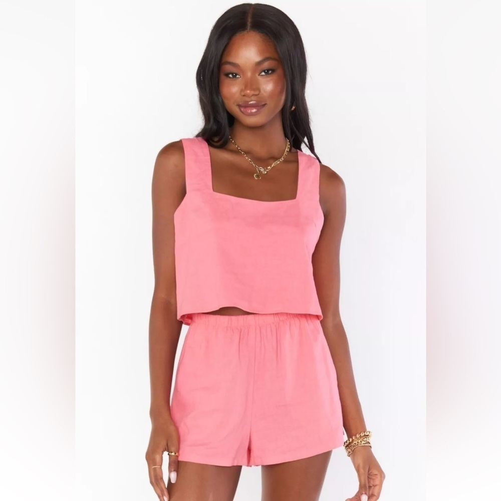 Show Me Your MuMu Tara Crop Top in Pink Linen